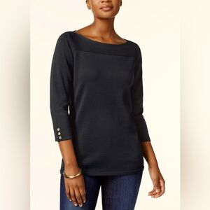 NEW Karen Scott Black Boat neckline Sweater Top Size S 3/4 Sleeves